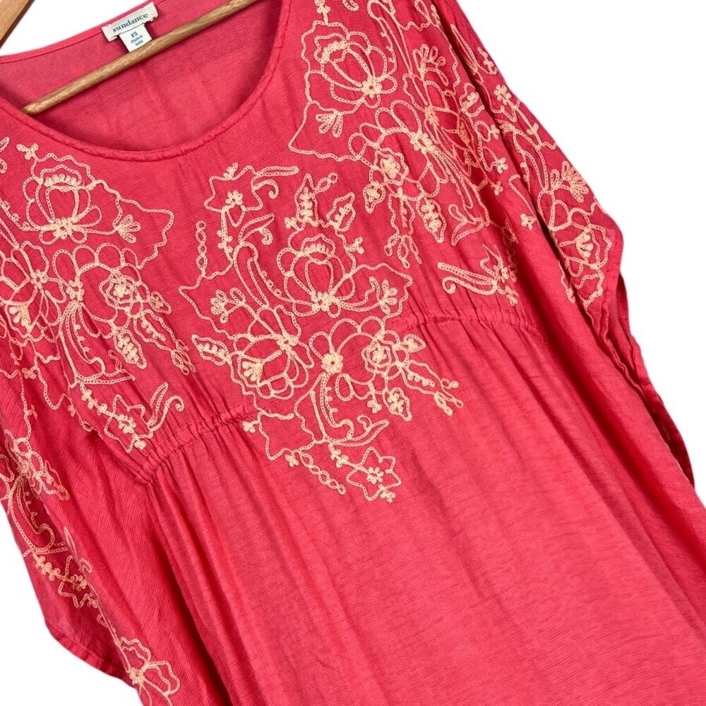 SUNDANCE Women's XS‎ Pink 100% Modal Floral Embroidered Kaftan Poncho Boho Top